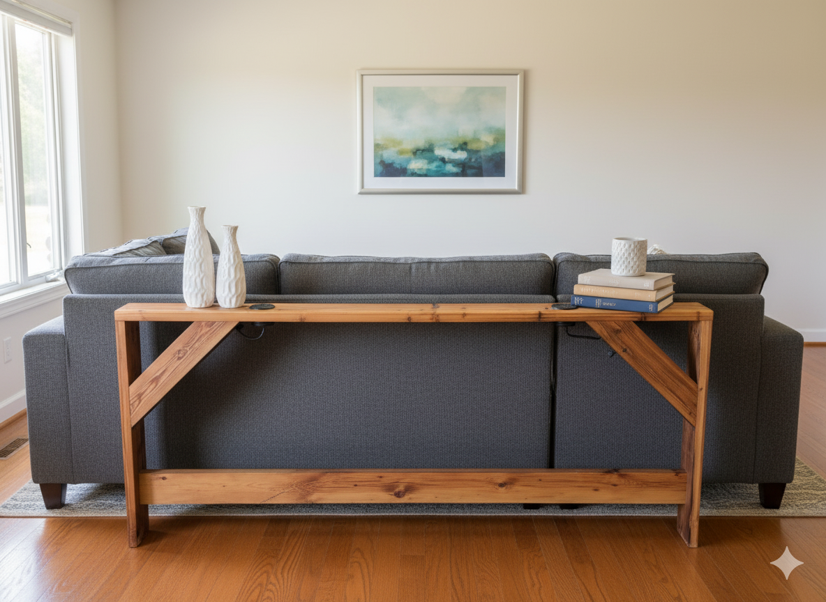 Behind the couch table